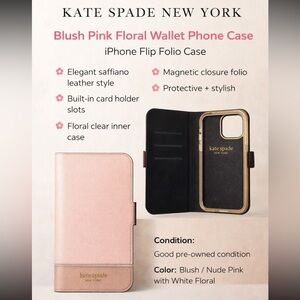 kate spade Blush/Nude Pink Saffiano Folio iPhone Case with Gold Trim